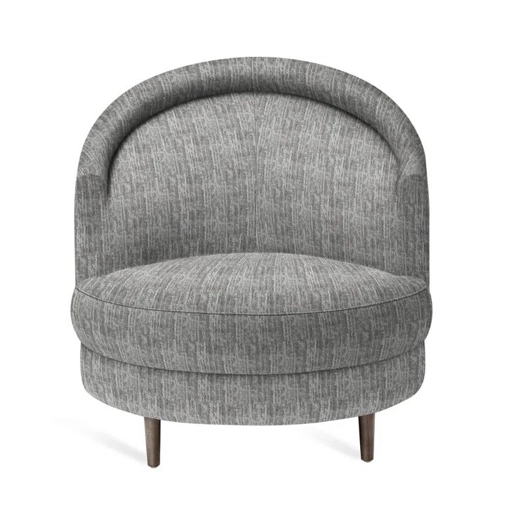 Feather Chenille Handcrafted Swivel Barrel Chair with Walnut Finish