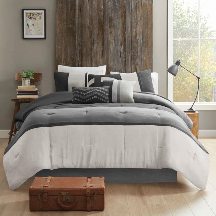 Queen Black Microfiber 7-Piece Comforter Set