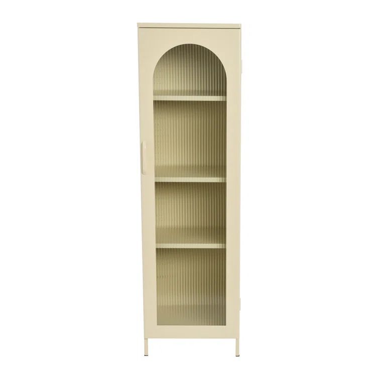 Solstice Arched Glass Door Metal Cabinet in Off White
