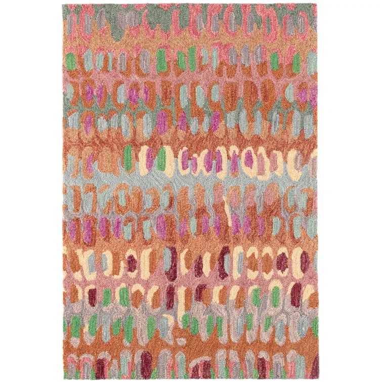 Abstract Multicolor Hand-Knotted Wool Rectangular Rug 5' x 8'