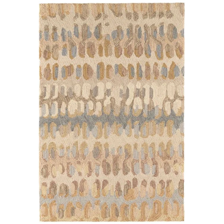 Handmade Blue and Beige Abstract Wool Rug, 5'0"x8'0"