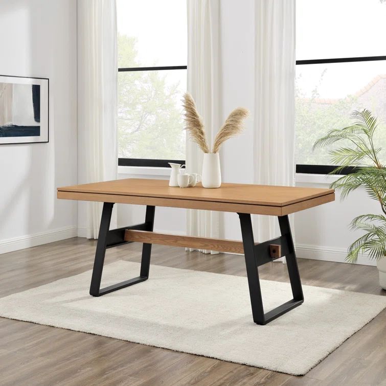 Light Oak Industrial Metal and Wood 72" Dining Table