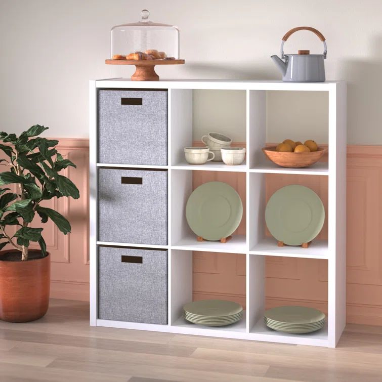 Contemporary White Engineered Wood 9-Cube Organizer for Kids
