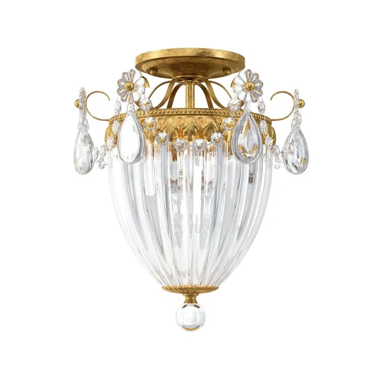 Heirloom Gold 3-Light Crystal Semi-Flush Mount Ceiling Fixture