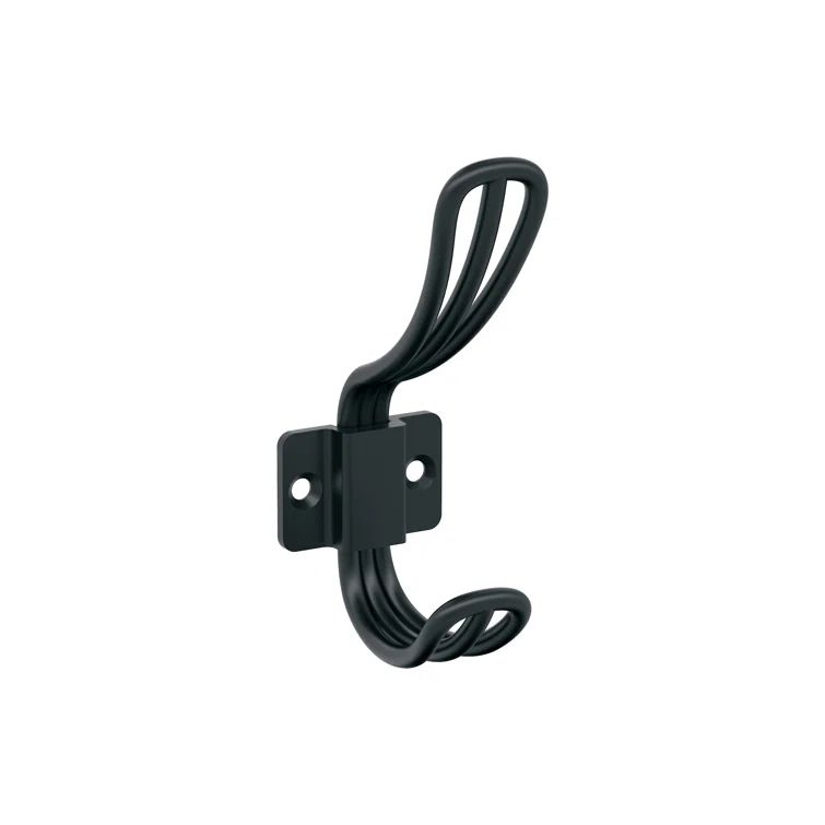 Matte Black Double Prong Decorative Metal Wall Hook