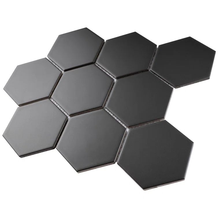 Gray Black Hexagon Matte Porcelain Mosaic Tile Sheet