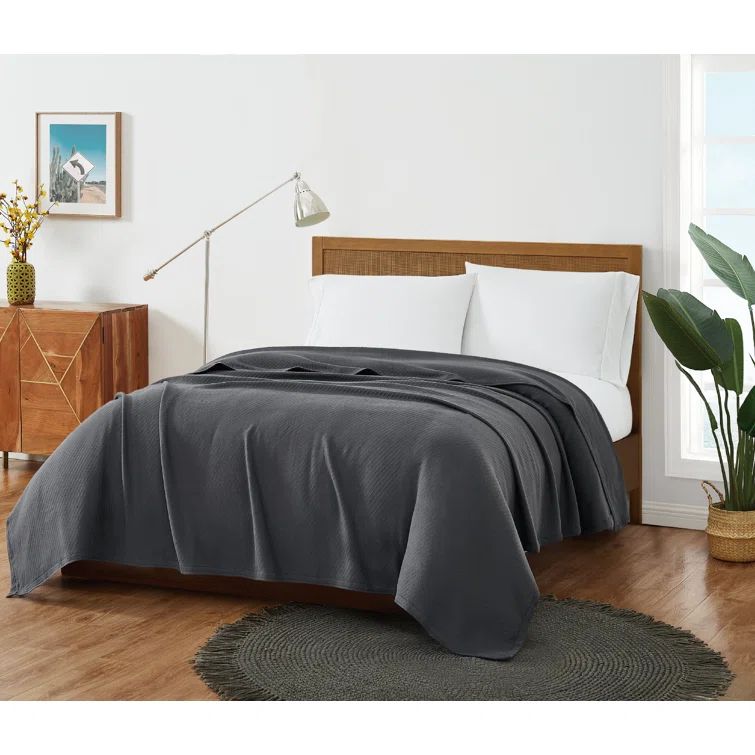 King Charcoal Gray Cotton Woven Blanket