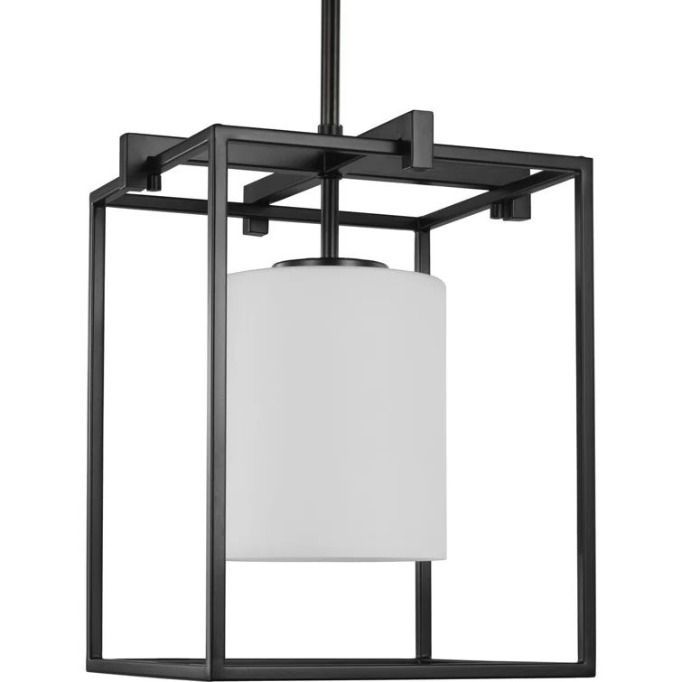 Chadwick Matte Black Mini-Pendant with Opal Glass Shade