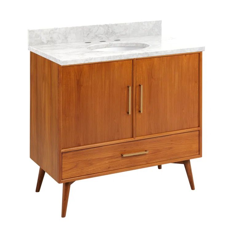 Novak 36" Teak Wood Single Vanity Set with Carrara Marble Top