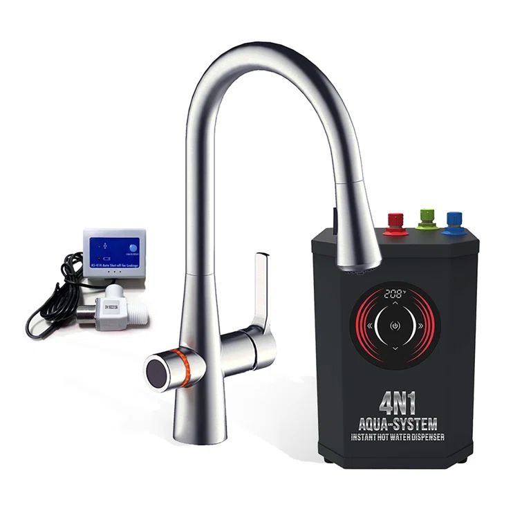 Brushed Nickel Pull-Out Spray Kitchen Faucet with Instant Hot Water Dispenser