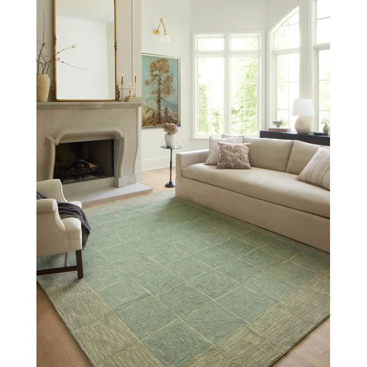 Handmade Contemporary Green Diamond Wool Area Rug 9'3" x 13'