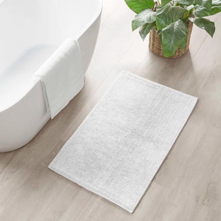 White Plush Cotton Reversible Bath Rug
