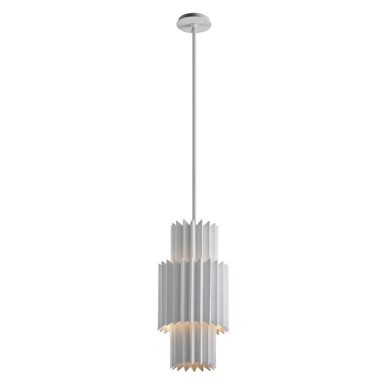 Gesso White Pleated Cylinder LED Pendant Light