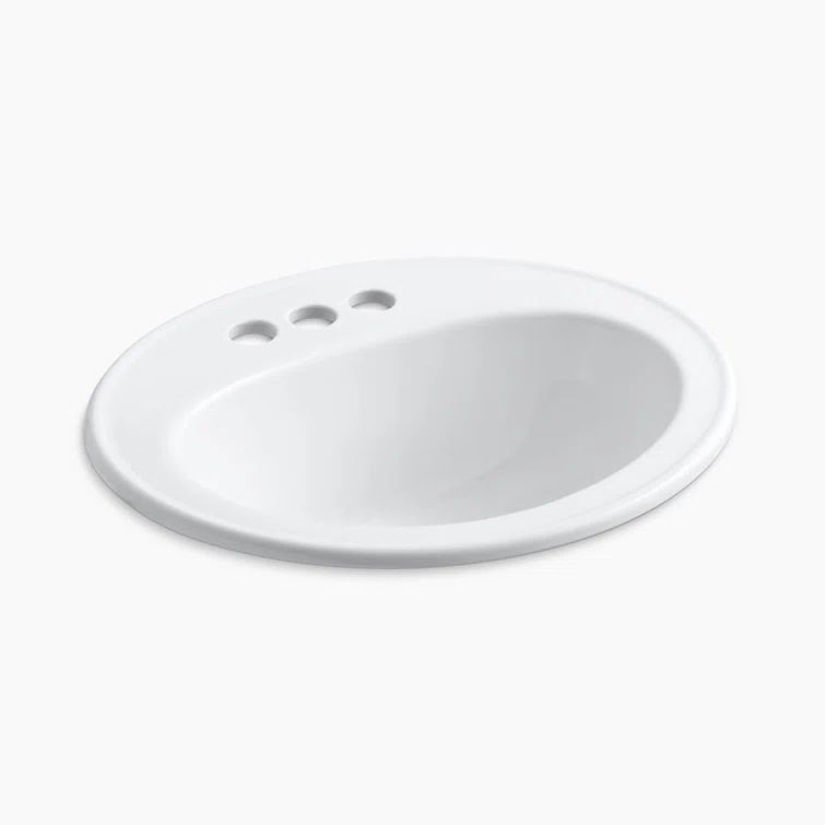 White Ceramic Oval Drop-In Bathroom Sink with Overflow