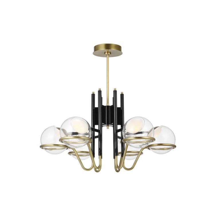 Crosby Glossy Black 29.5" LED Chandelier with Clear Glass Globe Shades