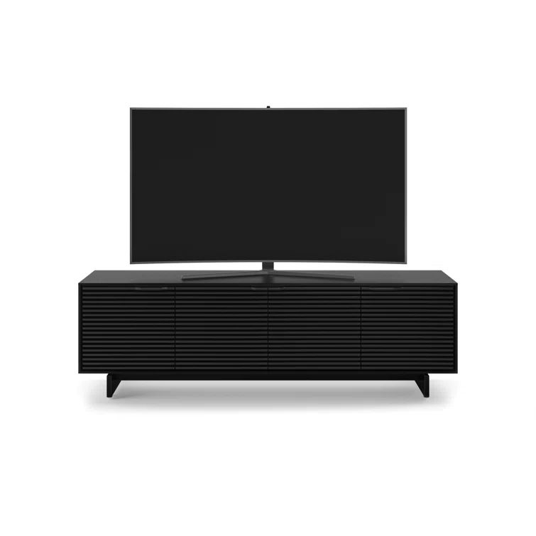 Ebonized Ash Black Media Console with Solid Wood Cabinet