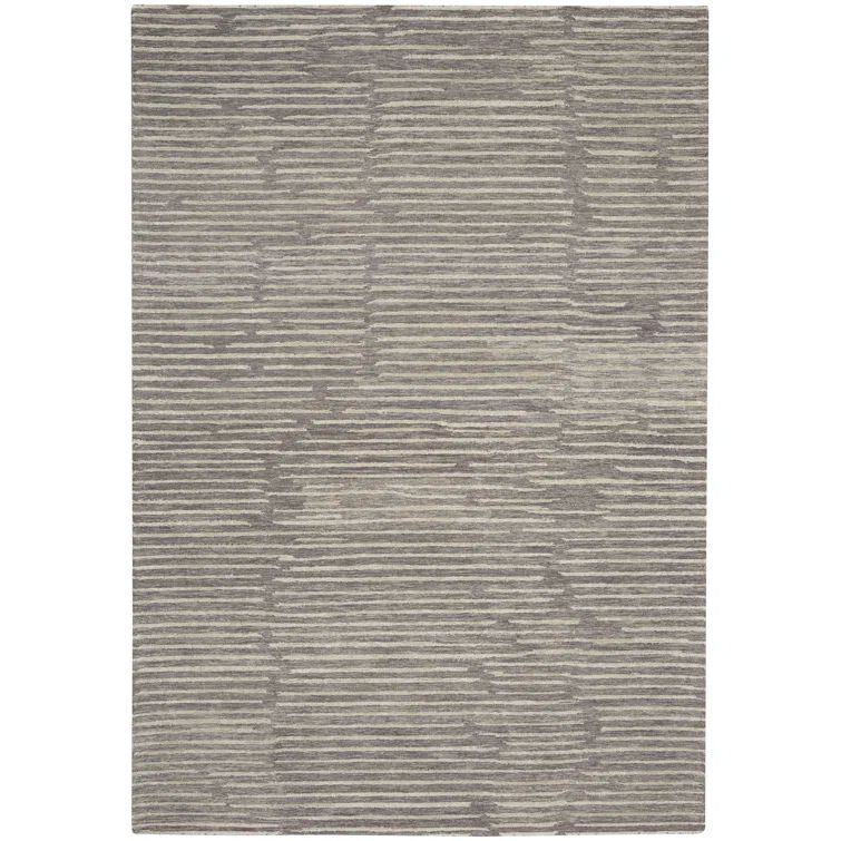 Handmade Tufted Abstract Gray Wool Rectangular Rug 5'3" x 7'3"