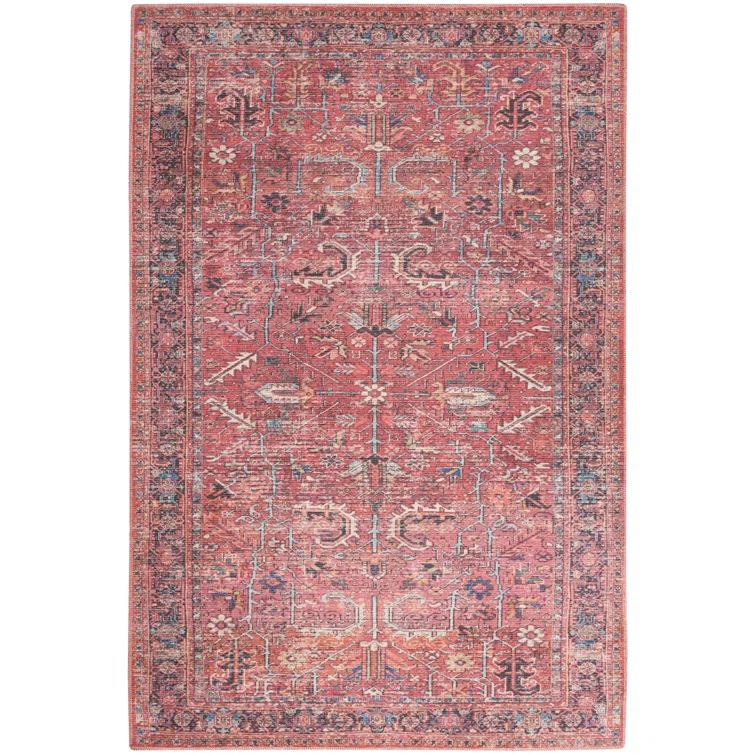 Vintage Brick Red Persian Pattern 7'10" x 9'10" Washable Area Rug