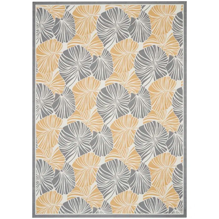 Sun N' Shade Tropical Gray and Ivory Rectangular Outdoor Rug
