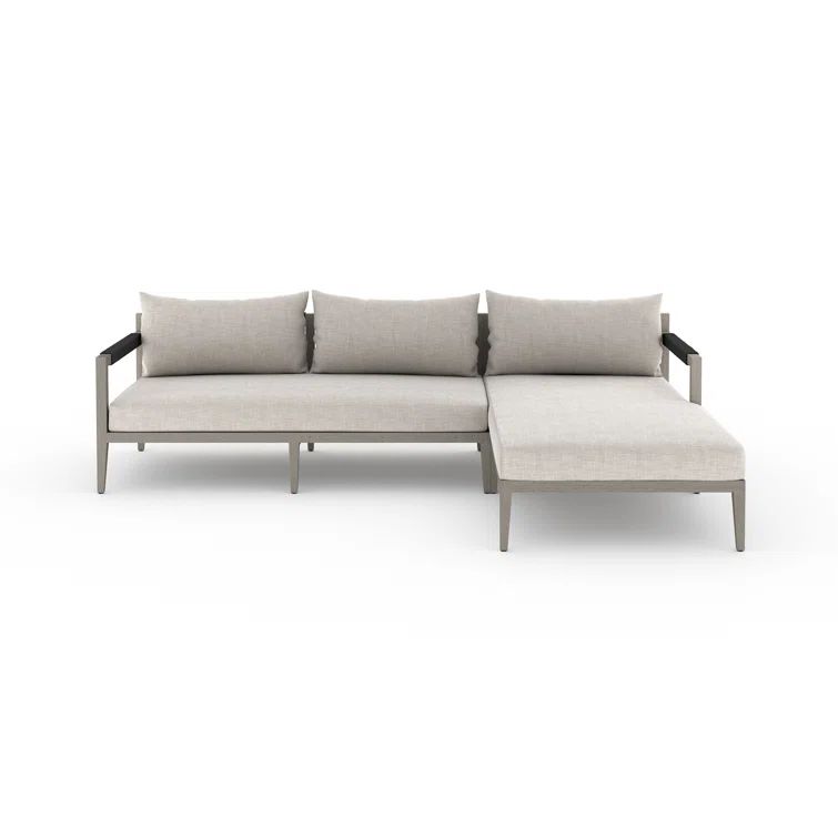 Gray Teak Three-Seat Outdoor Sectional with Cushions