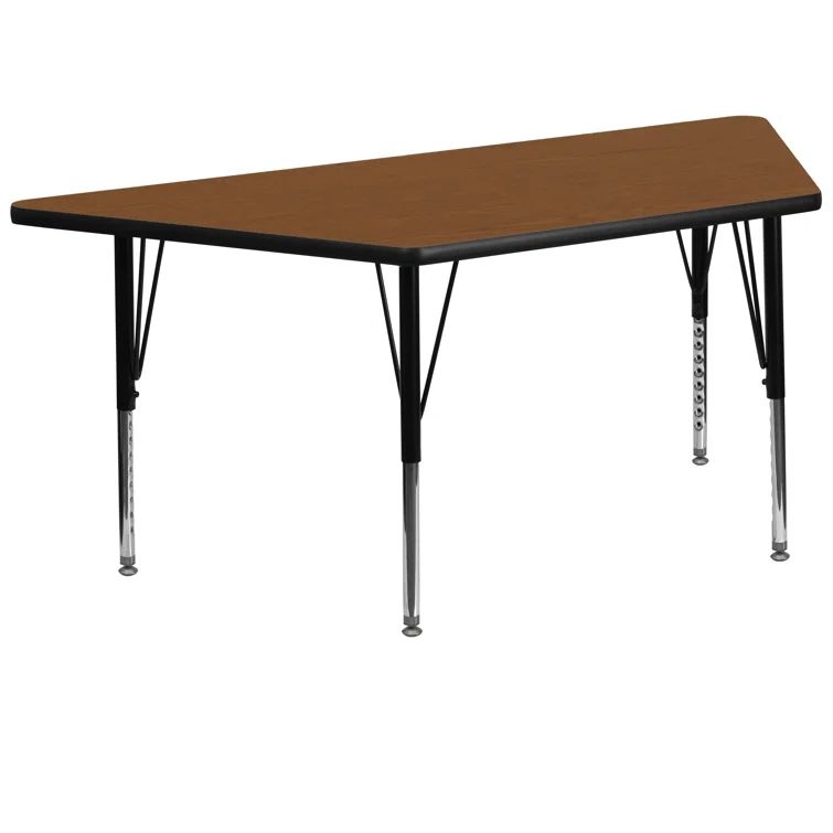 Oak Brown Trapezoid Laminate Activity Table with Adjustable Legs