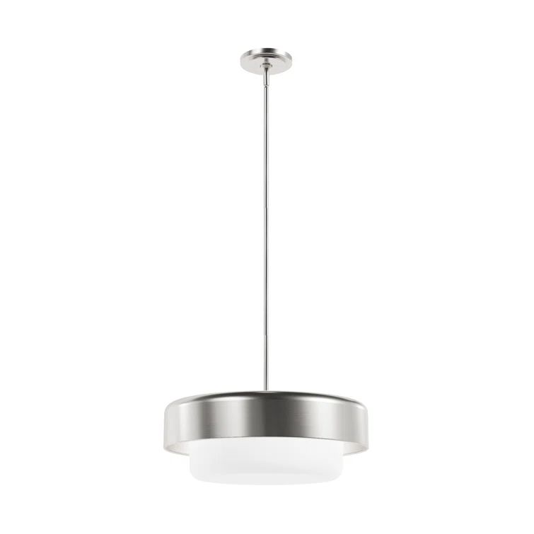 Brushed Nickel 3-Light Drum Pendant with Frosted Glass Shade