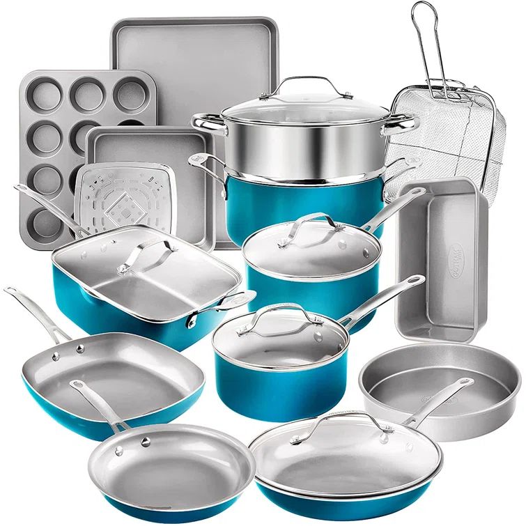 20-Piece Ocean Blue Nonstick Aluminum Cookware and Bakeware Set