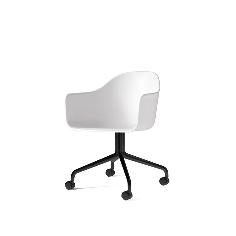 White Swivel Arm Chair with Black Steel Base
