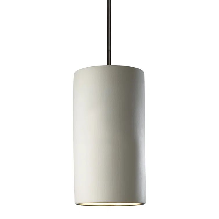 Matte Black and Bisque Ceramic Cylinder Pendant Light
