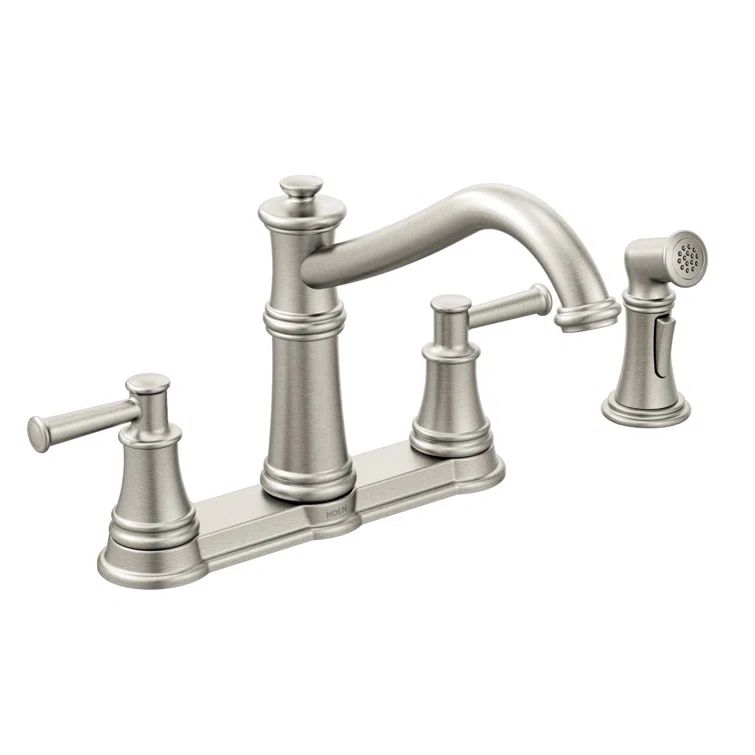 Spot Resist Stainless Steel Double Handle Kitchen Faucet with Pull-out Spray
