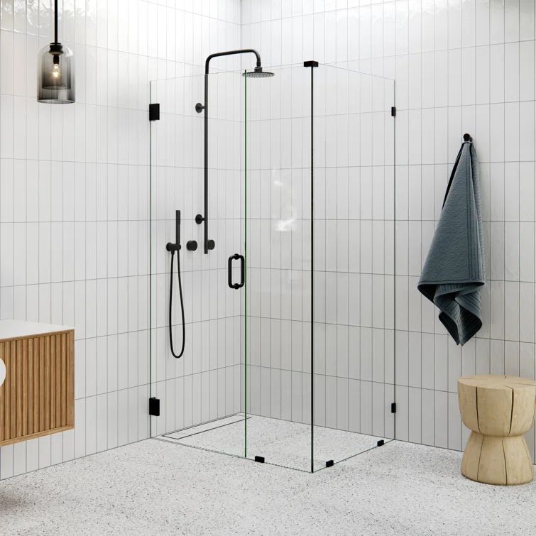 78" Frameless Clear Glass Shower Enclosure with Matte Black Finish