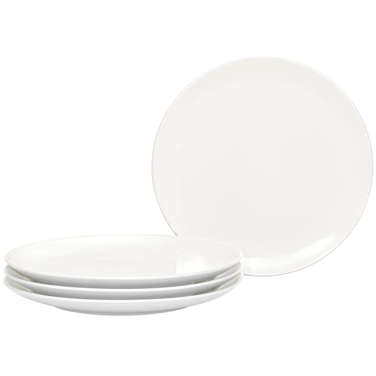 White Ceramic Minimalist Dinner Plates Set of Four