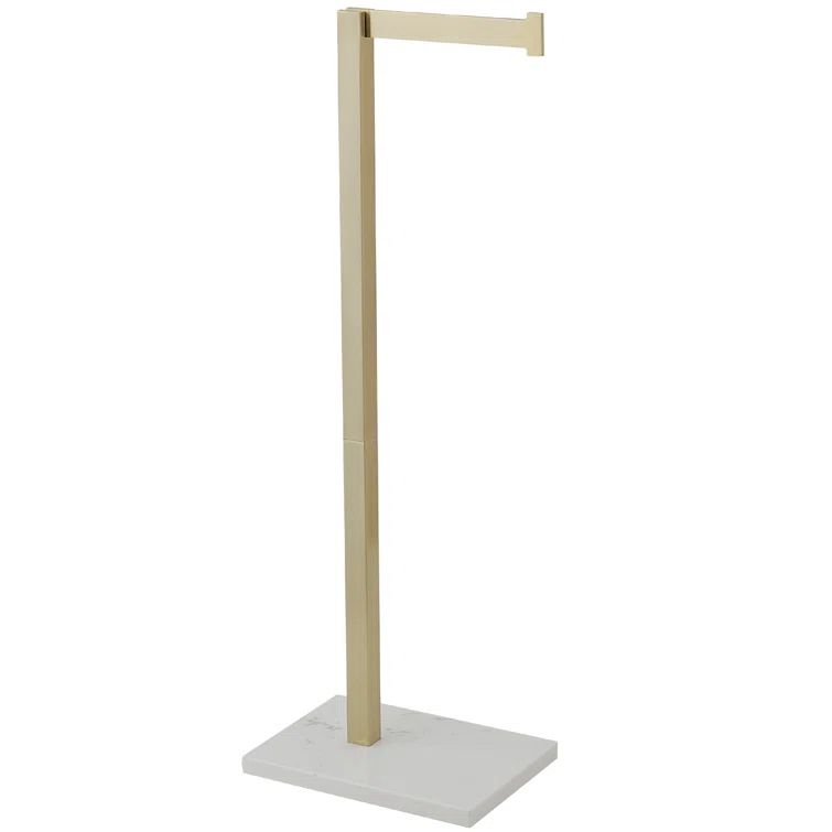 Elegant Aura Brushed Gold Freestanding Toilet Paper Holder with Marble Base