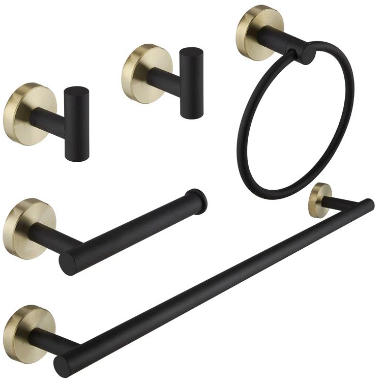 Black and Gold 5-Piece Metal Bathroom Hardware Set