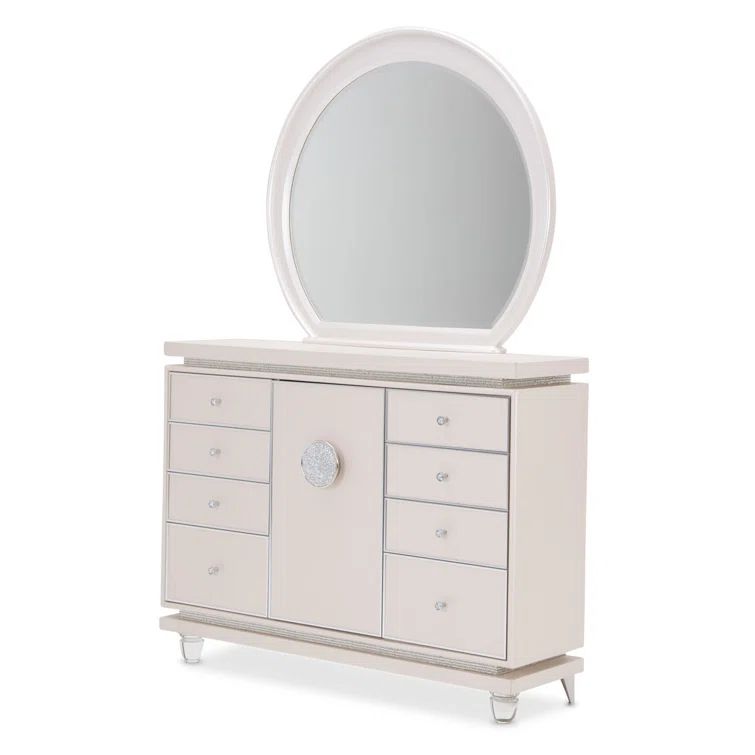 White Double Vertical Dresser with Mirror and Soft Close Drawer
