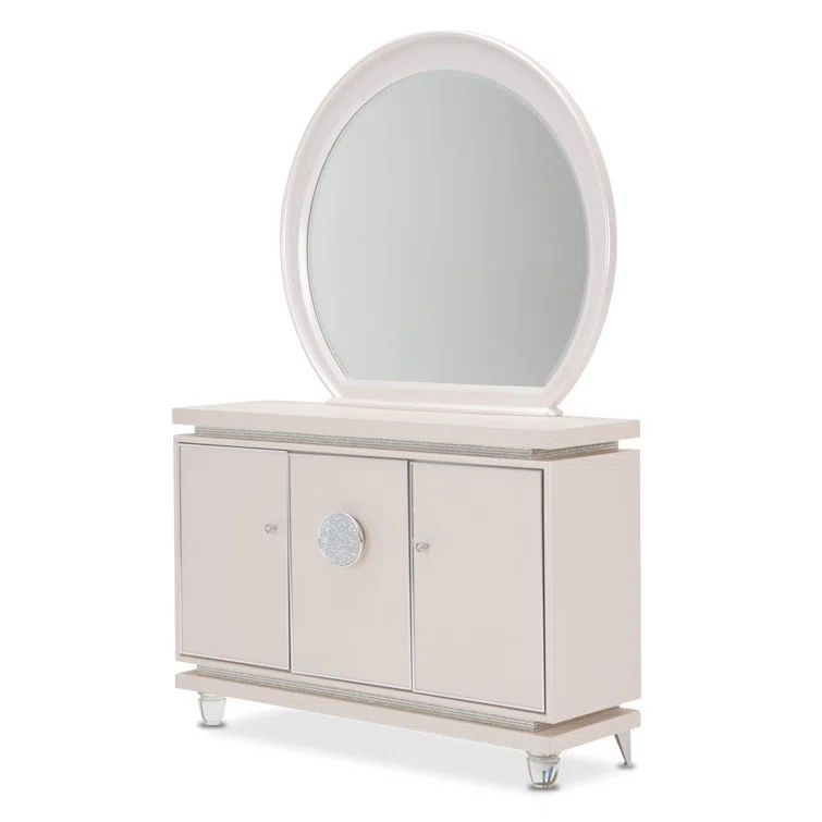 Ivory Mirrored Sideboard with Stainless Steel Accents