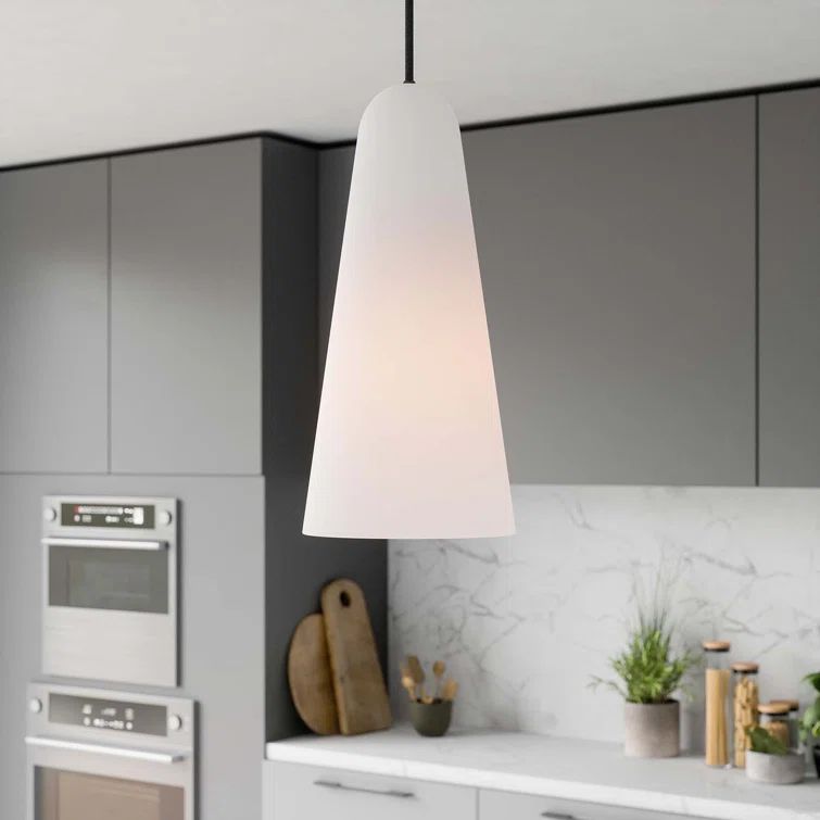 Opal Black Glass Cone Shade LED Pendant Light