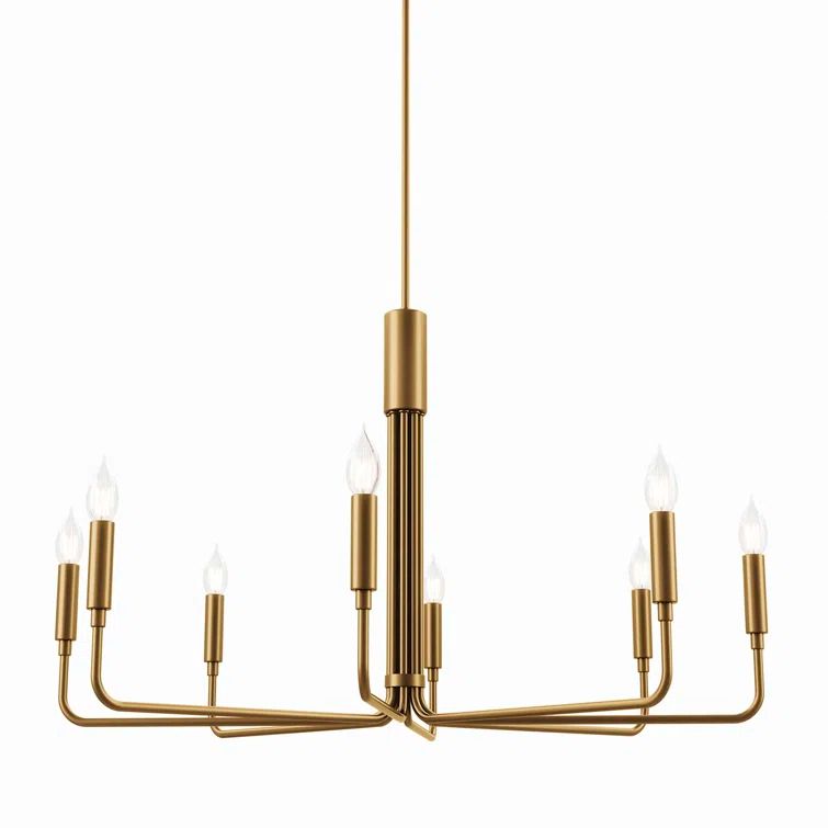 Satin Brass 8-Light Candle Chandelier with Adjustable Rod