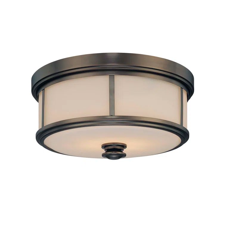 Harvard Court Bronze Etched Opal Glass Drum Flush Mount Light