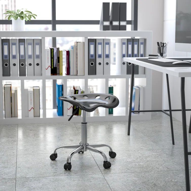 Adjustable Black Metal Swivel Backless Stool, 20"