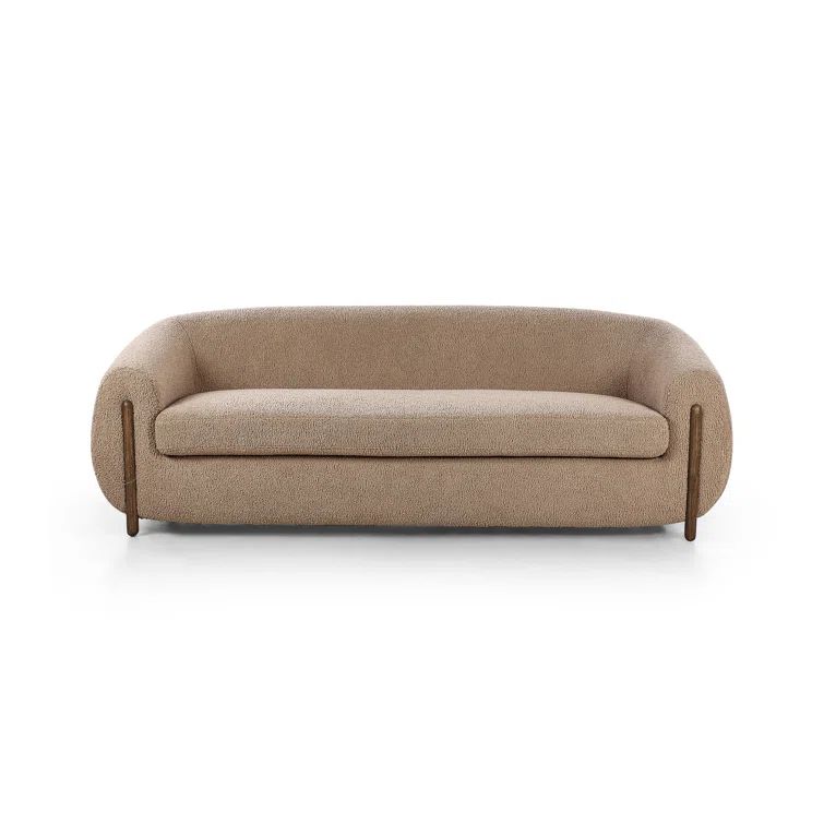 Camel Sheepskin Light Brown Solid Wood Sofa