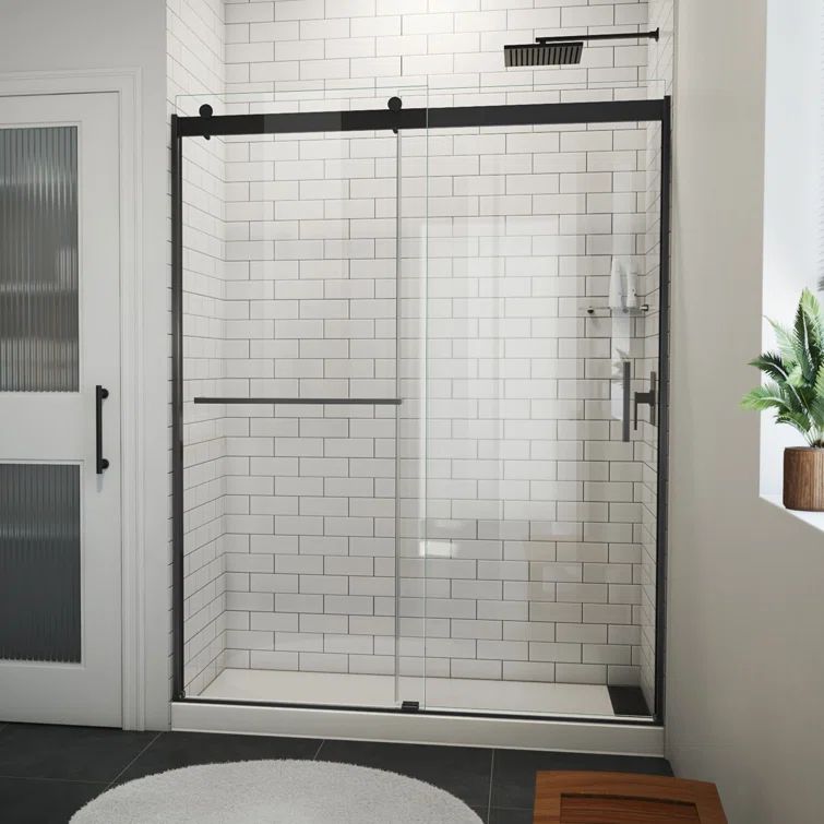 Matte Black and Clear Glass Semi-Frameless Sliding Shower Door