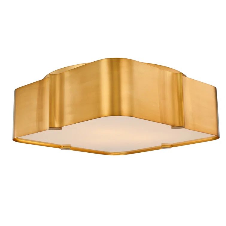 Lotus 18" Winter Brass and Glass Art Deco Flush Mount