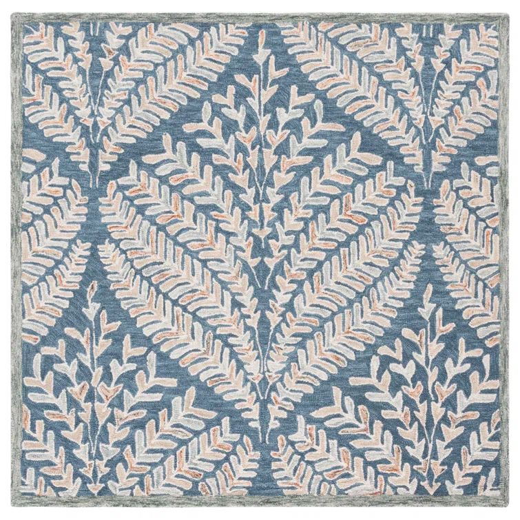 Hand-Tufted Blue and Ivory Wool Square Rug