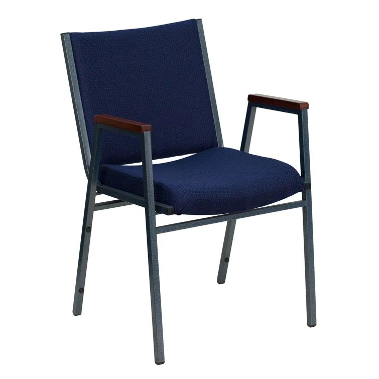 Aliya Heavy Duty Blue Fabric and Steel Stacking Chair with Arms