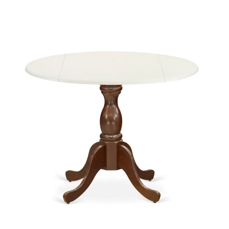 Mahogany and Off-White Round Extendable Wood Dining Table