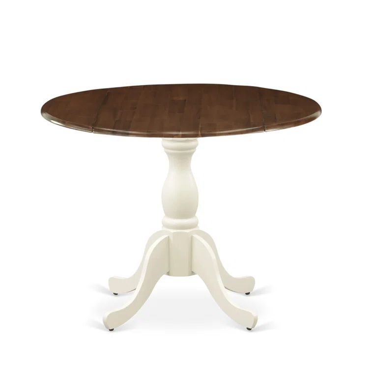 Walnut and Linen White Round Drop Leaf Dining Table