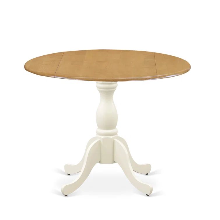 Oak and Off-White Round Extendable Wood Dining Table