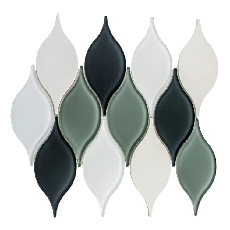Vinage Blue and White Glass Mosaic Arabesque Tile