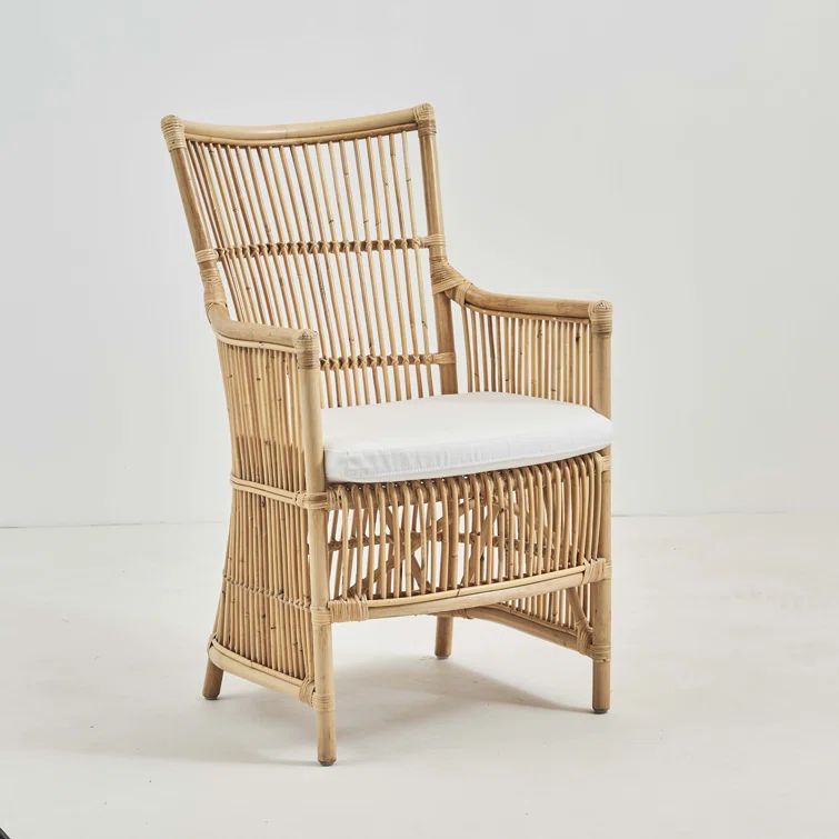 Natural Rattan and White Canvas Handcrafted Accent Chair